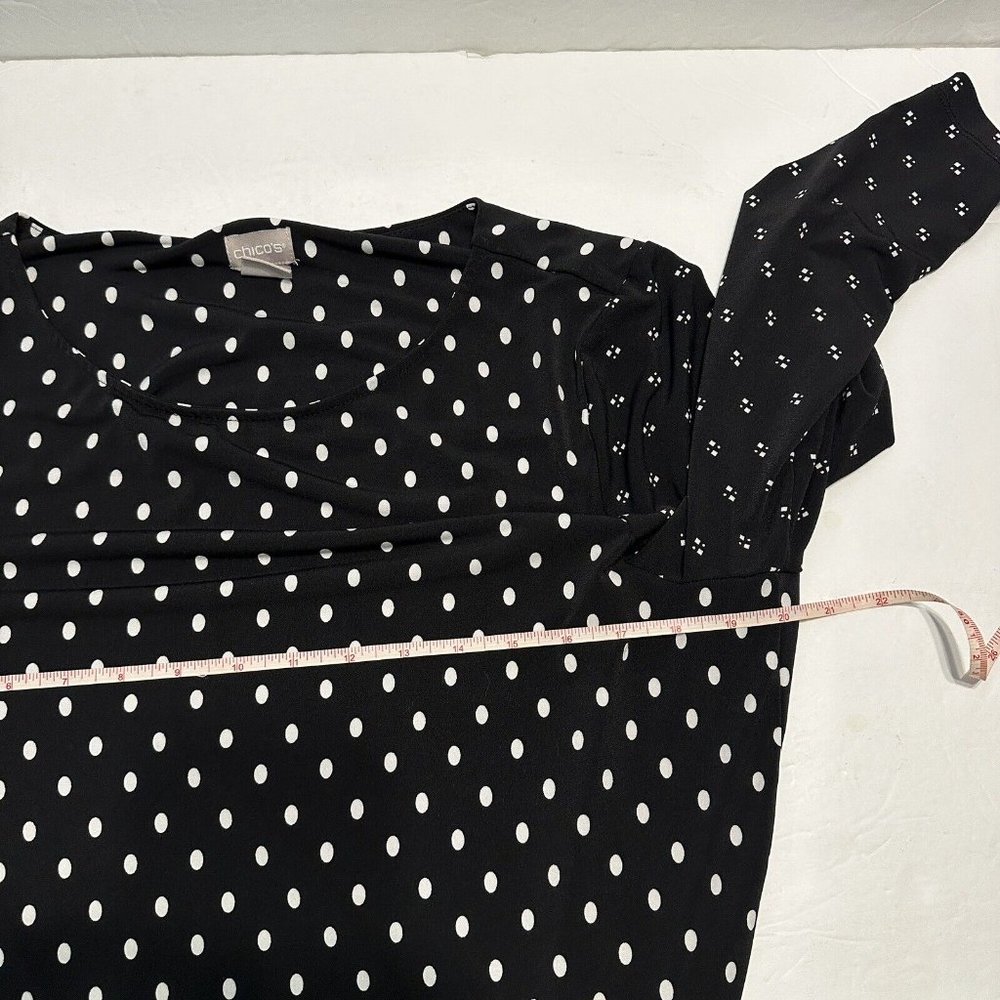 Chico’s 2  Dot-Mix Side-Tie Top Size Large Polka Dot Blouse Top Stretch - Picture 4 of 9